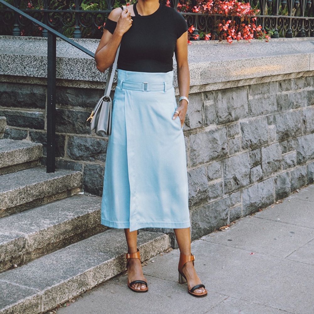 Tibi Chambray Faux Wrap Skirt